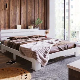 ULIFE Massivholz-Doppelbett 140 x 200 cm Weiß