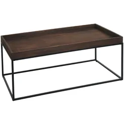 Mendler Couchtisch HWC-K71, Kaffeetisch Beistelltisch Tisch, Holz massiv Metall 46x110x60cm ~ dunkelbraun