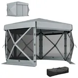 Outsunny Pavillon ca. 3,6x3m Wasserdicht Stabil Winterfest Pop-up Faltpavillon - Hellgrau Kunststoff, 315x220x360 cm, Sonnen- Sichtschutz, Pavillons & Pergolas