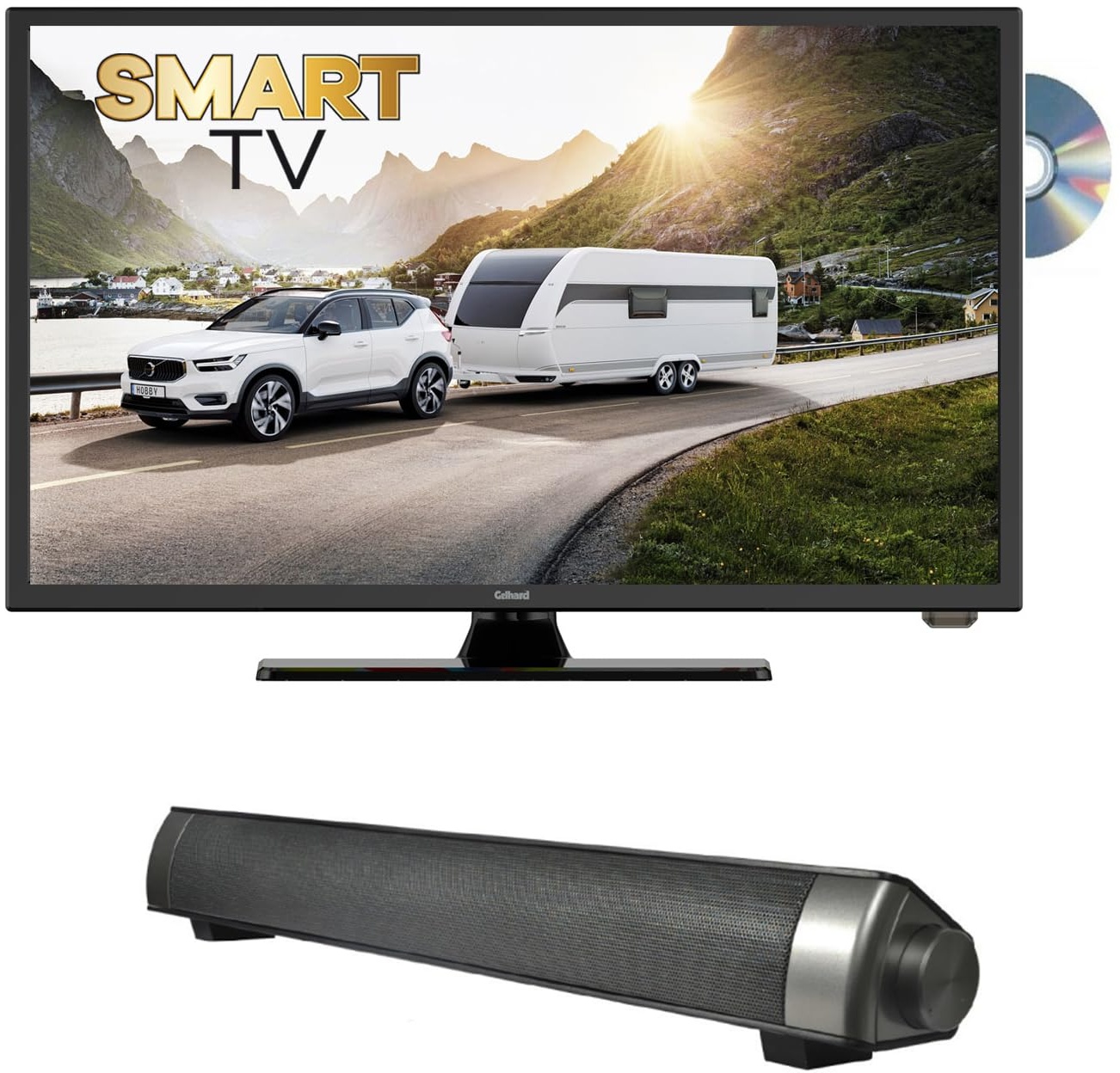Gelhard GTV1955 + Soundbar LED Smart TV mit DVD und Bluetooth DVB-S2/C/T2 für 12V u. 230Volt WLAN