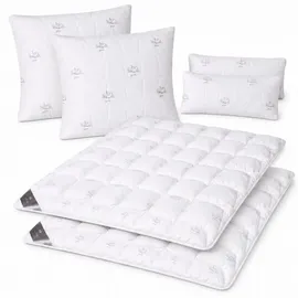 sei Design Bettset SWAN 2x Bettdecke 135x200 Kopfkissen 2x40x80 + 2x80x80 - Weiß