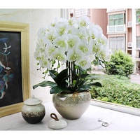 HRTC 10 künstliche Phalaenopsis-Blumen, einzigartige, stilvolle künstliche Orchideen mit Porzellan-Blumentopf, künstliche Blumen, dekorative Orchidee