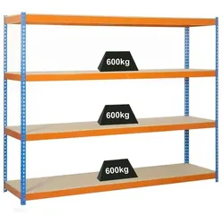 PROREGAL Schwerlastregal WOOD BEAST FOUR | HxBxT 200x150x45cm | Fachlast 600kg | Blau-Orange | Werkstattregal Lagerregal Gargenregal