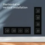 Navaris Glas Schuko Steckdose vierfach - mit Montagematerial - Design Schutzkontakt Wandsteckdose mit Glasrahmen - in Schwarz