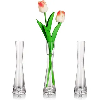 LuxusKollektion Gläser-Set Glasvase Modern 3er Set Handmade 20cm Hoch - Blumenvase schmal