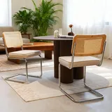 Esszimmerstuhl Aus Chrom Und Rattan In Beige, Samtsitz, Stapelbar, Modernes Design