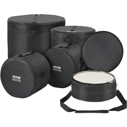 VEVOR 5-teiliges Schlagzeugtaschen-Set, 1680D Oxford-Gewebe, gepolstert mit 1,5 m abnehmbarem Schultergurt, Tragegriffen, für 55,88 cm Kick, 30,48 cm Tom, 33,02 cm Tom, 40,64 cm Tom, 35,56 cm Snare