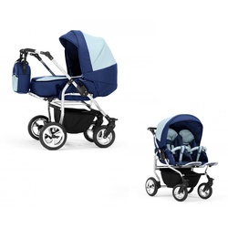 Elcar Zwillings-Kombikinderwagen Zwillingskinderwagen 2 in 1 Duo - 11 Teile - von Geburt bis 4 Jahre in 38 Farben blau