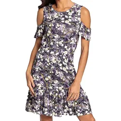 melrose Mini-Kleid Damen Jersey-Kleid mit Allover-Blumen-Print Sommerkleid 70939821 Lila/Weiß - 34
