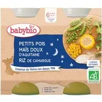 BABYBIO Petit pot Petits pois, Maïs doux d'Aquitaine, Riz de Camargue Aliment 400 g