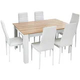 Mondeer Esstisch Set Mit 6 Stühlen, Moderne Essgruppe Mit Kunstleder Hochlehner, Für Esszimmer/wohnzimmer, 138x90x75cm, Weiß&eiche, Mondeer
