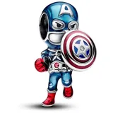 PANDORA Marvel The Avengers Captain America Charm aus Sterling Silber mit Zirkonia, Kompatibel Moments Armbändern, 793129C01