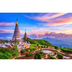 Fototapete PAPERMOON "CHIANG MAI PAGODEN-THAILAND GARTEN WOLKE SONNE PANORAMA", bunt, B:5,00m L:2,80m, Vlies, Tapeten
