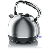 Arendo Wasserkocher 1,7 l, 2200 W, Edelstahl, Retro Style Vintage, Überhitzung & Trockenkochschutz, silber