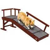 PawHut Hunderampe mit abnehmbaren Geländern, rutschfest, Holz (Hundetreppe, 1-St., Haustier-Rampe), für Haustiere unter 30kg, Braun braun