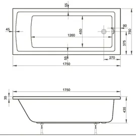 Vitra S50 Rechteckbadewanne 75 x 175 cm (54210001000)