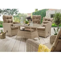 Destiny Loungeset MERANO, 2 Sessel, 2er Sofa, 1 Tisch, 120x77x66cm, pearl shell