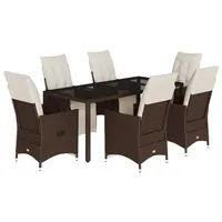 vidaXL 7-tlg Garten-Bistro-Set mit Kissen Braun Poly Rattan Modell 3