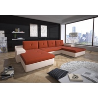 Fun Möbel Couchgarnitur FLORENZ U-Form mit Schlaffunktion Weiss / Orange - Weiß