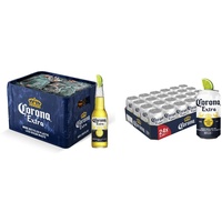 Corona Extra Premium Lager Flaschenbier, MEHRWEG im Kasten, Internationales Lager Bier, 20er Kiste (20 x 0.355 l) & Extra Premium Lager Dosenbier, EINWEG, Internationales Lager Bier (24 X 0.33 l)