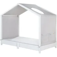 roba Bezug für Montessori Hausbetten 70 x 140 cm - Passendes Zubehör zum Umbau in Himmelbett - Inkl. 3 Aufbewahrungstaschen & Dachfenster - Hellgrau
