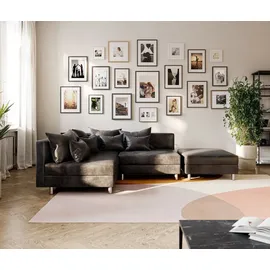 DeLife Ecksofa Clovis Anthrazit Antik Optik Hocker Ottomane Links Modulsofa - Schwarz/Grau