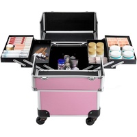 Kosmetikkoffer, Aluminiu Trolley, Schminkkoffer, Friseurkoffer, Makeup Koffer, mit Griff, mit 4 Universalrollen, mit 2 Tasten, für Reisen, für Friseure, Nageltechniker und Kosmetikerinnen (Rosa)