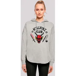 Kapuzenpullover F4NT4STIC "Stranger Things Hellfire Club Netflix TV Series", Damen, Gr. XS, grau, Obermaterial: 100% Baumwolle, casual, oversize, Langarm, Pullover, Premium Qualität