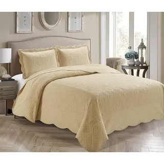 Kids Zone Home Tagesdecke, Leinen, 3-teilig, Voll-/Queen-Size, einfarbig, einfarbig Full/Queen beige