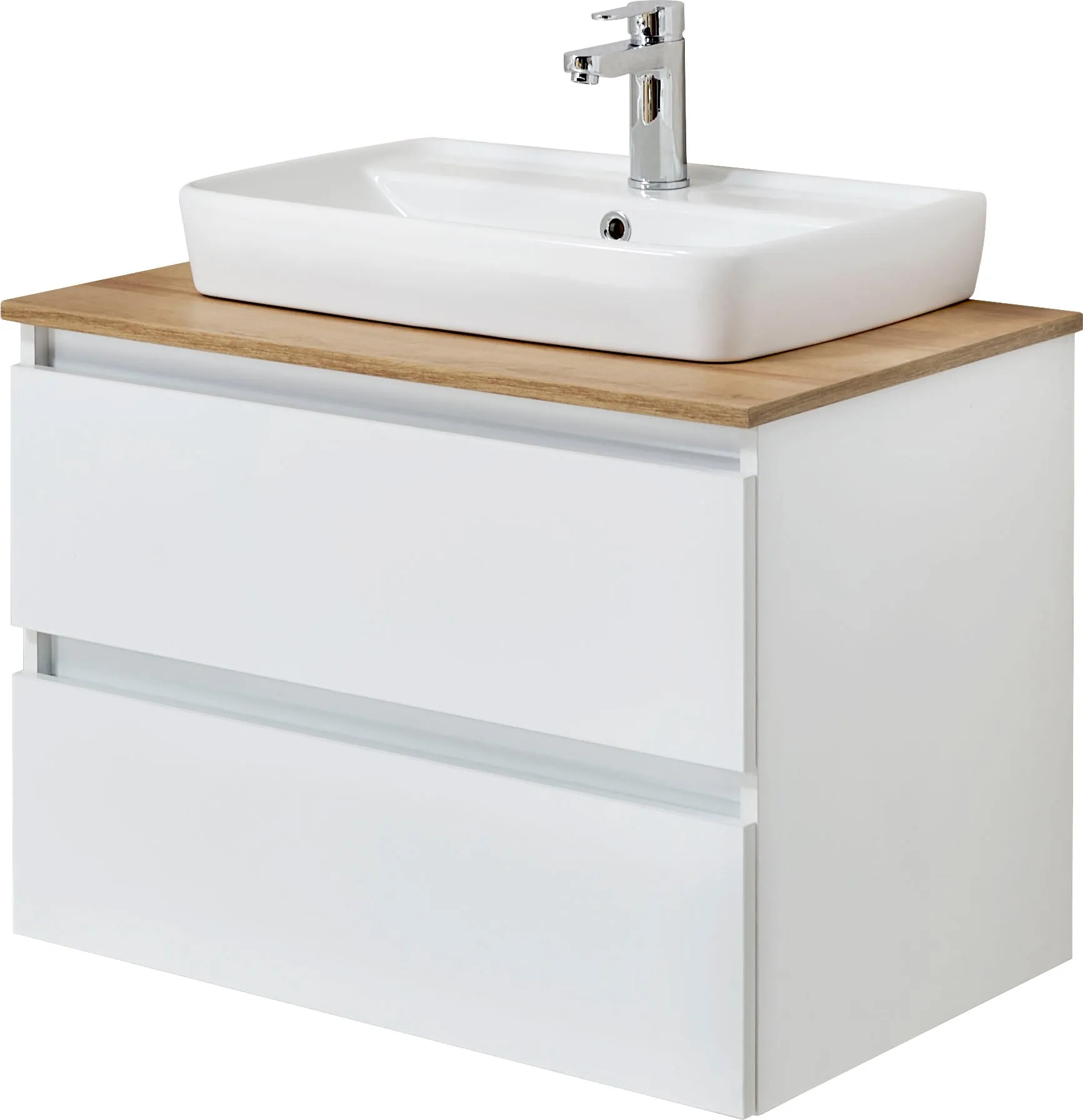 Waschtisch SAPHIR "Quickset 360 Waschplatz mit Keramik-Aufsatzbecken, wandhängend" Waschtische weiß (weiß glanz, glanz) Waschtische Waschtischplatte, 78 cm breit, Weiß Glanz, 2 Schubladen