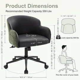 IWMH Drehstuhl, Höhenverstellbar Bürostuhl, Drehbar Stuhl für Schminktisch, Schreibtisch, Schlafzimmer - Schwarz
