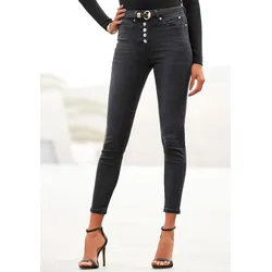 High-waist-Jeans BUFFALO, Damen, Gr. 44, N-Gr, schwarz, Denim/Jeans, Obermaterial: 98% Baumwolle, 2% Elasthan, modisch, figurbetont lang, Jeans, mit modischer Knopfleiste, schmale Skinny-Jeans, Stretch-Qualität