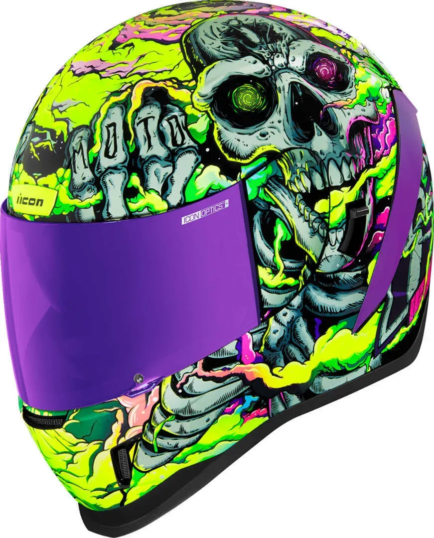Icon Airform Hippy Dippy Helm, lila-gelb, Größe S für Männer