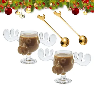 HIMS Elchgläser Christmas, Weihnachtsgläser National Weihnachtsurlaub, Christmas Mug, Moose Mug, Elch Gläser Christmas Vacation, Dekorationen, Klar, Urlaubsgeschenke, für Kaffee, Tee, Getränke. (2PCS)