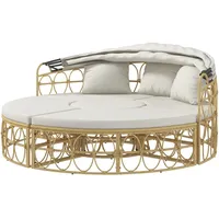 Outsunny Sonneninsel PE-Rattan Polyester Cremeweiß 178L x 85B x 66,5H cm