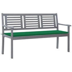 vidaXL Gartenbank 3-Sitzer-Gartenbank mit Auflage 150 cm Grau Eukalyptusholz (1-St) grün 150 cm x 60 cm