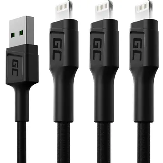 GreenCell GC Ray LED | SET 3x 2m Lightning Kabel Nylon Ladekabel Schnellladekabel für Apple iPhone 13 12 11 SE Pro/Max | iPhone X XR XS Max | iPhone 8 7 Plus | iPhone 6 6S 5 5C 5S | iPad Air/Pro/Mini | iPod