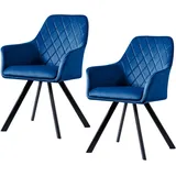 Svita Mason 2er Set Esszimmerstuhl mit Armlehne Polsterstuhl Küchenstuhl Wohnzimmerstuhl Metallbeine Blau