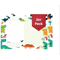 Friendly Fox Dino Schreibtischunterlage Papier, 2x DIN A2 Kinder Schreibtischunterlage, 25 Blatt Block zum Malen Schreiben, Doppelpack