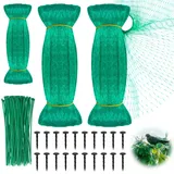 Junrvivy Vogelschutznetz Set Vogelnetz 4x10m + 2x5m - 3er Vogelschutznetz Engmaschig mit Erdankern und Kabelbindern, Gartennetz Feinmaschig für Garten Obstbäume Gemüsebeet Balkon Teich Outdoor