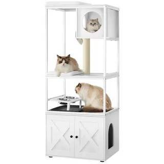 Songmics Feandrea Kratzbaum mit Katzenklo-Schrank 60 x 45 x 260 cm weiß