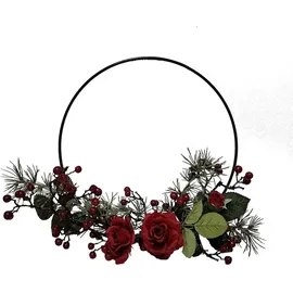 2474U Dekoring Rosen Rot 33 cm Ø FESTIVE RED WINTER - Rot/Grün