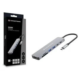 Conceptronic DONN28G 7-in-1 USB 3.2 Gen 1 Dockingstation 4K60Hz HDMI USB-A 5Gbps x 2 USB-C 5Gbps SD TF/MicroSD 100W USB PD