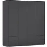 Rauch Möbel NABILA Drehtürenschrank »Kleiderschrank Kleiderschränke, Garderobe 4-türig, 4 Schubkästen, Push-to-Open Farbe grau metallic, 187x194x53cm