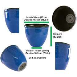 Jinfa Pflanzkübel aus Kunststoff in Santorini-Optik, Marineblau, Ø 39,5 cm – Ideal für Miniteich, Garten & Terrasse