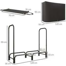 Outsunny Kaminholzregal 120 x 36 x 99 cm Brennholzregal mit Tragetasche aus Segeltuch, 600D Oxford Wasserabweisende Abdeckung, Feuerholzregal für Garten, Terrasse, Metall, Schwarz