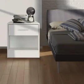 ML-Design Nachttisch mit Einer Schublade Offenem Fach, Weiß, Holz, 36,5x38,5x30cm,