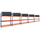 PROREGAL Mega Deal 5x Reifenregal Tiger XL HxBxT 200 x 180 x 45 cm bis zu 105 Reifen Blau-Orange