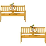 2er-set 2-sitzer Gartenbank Holz, Wetterfest Sitzbank, Gartenmöbel Mit Rücken- & Armlehnen, Klappbarer Tisch Parkbank 320kg Belastbar, Balkonbank, Holzbank Für Balkon, Garten, 149x56,5x89cm, Teak