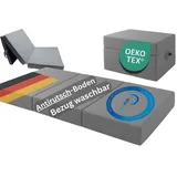 Klappmatratze Premium – 15cm dick, 4cm Visco-Schicht, ideal als Gästematratze, TexDeko, 15 cm hoch, (200 cm x (nach Wahl) x 15 cm), UV-Beständig, wasserabweisend, waschbarer Bezug, Anti-Rutsch-Boden grau 140 cm x 200 cm x 15 cm